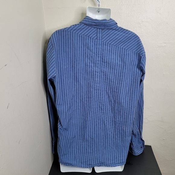 Volcom Mens Button Up Shirt Size Large Blue Striped Cotton Long Sleeve Vintage - Picture 7 of 10